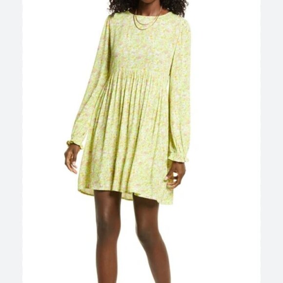 NWT BP by Nordstrom Floral Long Sleeve Dress in Green Hannah Kate - M - Picture 1 of 8